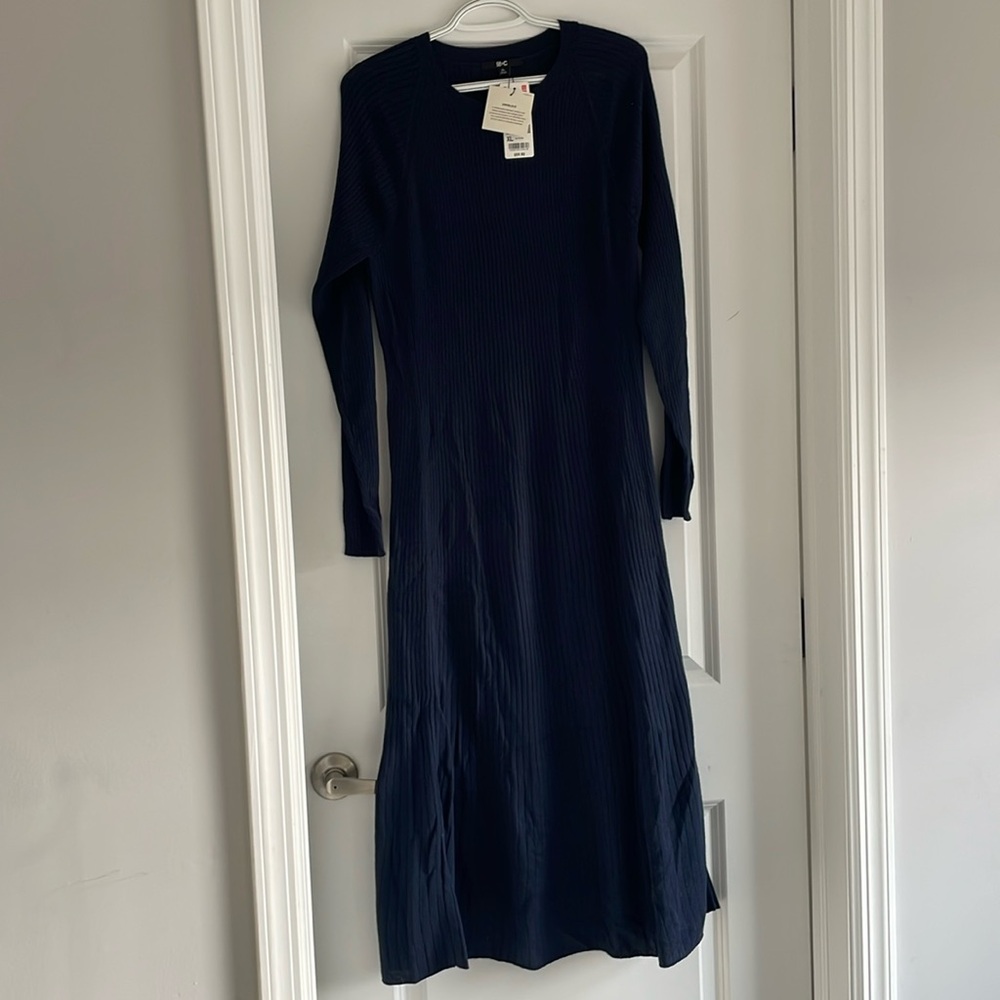 Uniqlo C Blue Crewneck Sweater dress with Ribbed Texture